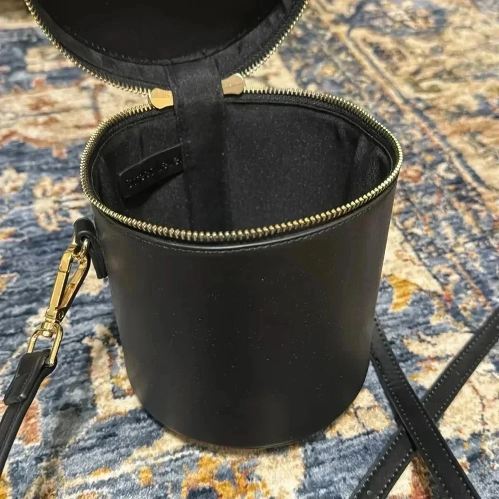 Street Level Cylinder Zippered Top Handle Shoulder Bag Black Leather Purse - Picture 6 of 11